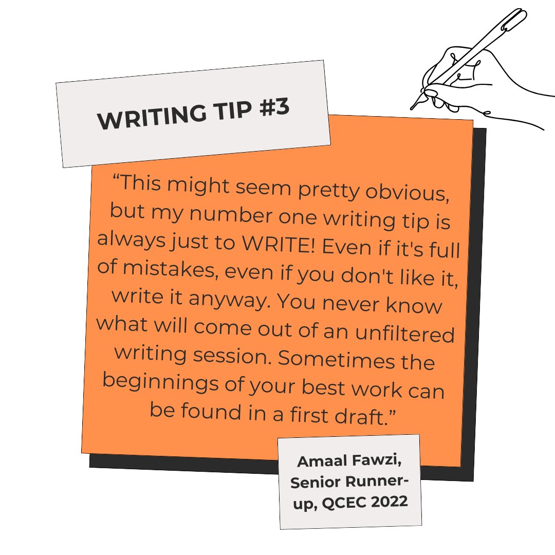 Senior Runner-up of the #QCEC2022 Amaal Fawzi shares her tips to writing a winning story ✨

She adds: 'Remember that editing is your best friend, and there's nothing wrong with the first draft being bad before it's good.'

Enter #QCEC2024 by 15 May: royalcwsociety.org/essay-competit…