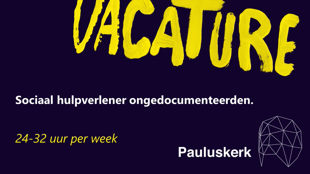Vacature: <a href="/dePauluskerk/">dePauluskerk</a> zoekt een Sociaal hulpverlener ongedocumenteerden (24-32 uur per week).

Lees hieronder meer over deze belangrijke vacature. Delen stellen we op prijs!

pauluskerkrotterdam.nl/vacature-socia…