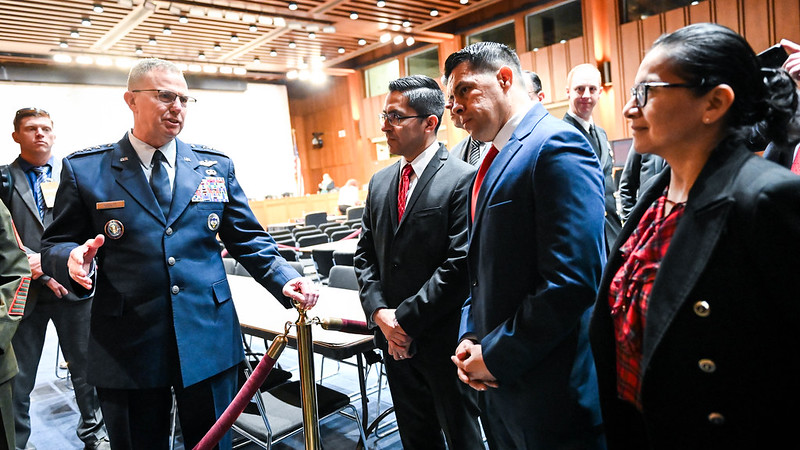 Gen. Gregory Guillot, commander, @NORADCommand and #USNORTHCOM, meets w/ students from Class 63 @ the @IADC_CID before Gen. Guillot’s testimony to a U.S. #SASC hearing in Washington, D.C., Mar. 14, 2024. Class 63 is composed of students from @TheRBDF , @CanadianArmy & others.