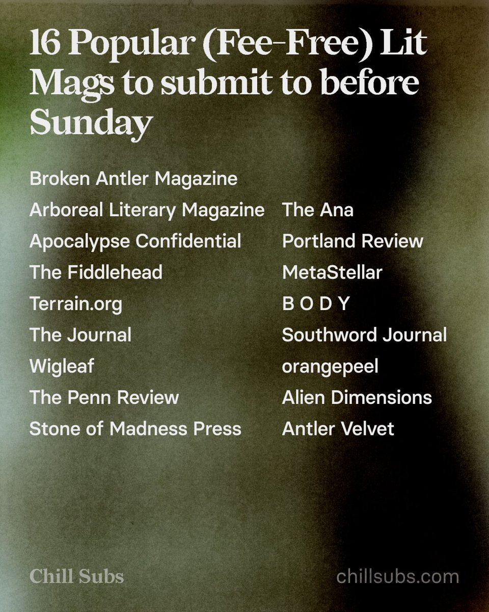 aaannnddddd 47 more magazines with fast approaching deadlines: 2ly.link/1xEGT #writing #WritingCommunity