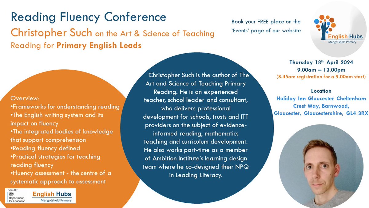 We just have a few places left on our Reading Fluency Conference with Christopher Such next term. Book now to secure your place! ➡ forms.gle/FbxqCYPgqmjGqn… @Suchmo83 #EnglishLead #ReadingLead