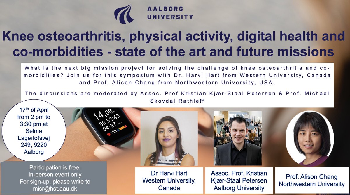Where is the next big mission in knee OA and co-morbidities? Join us in Aalborg for this free symposium w top speakers & new data! Aim of this symposium is to get clever people together and identify relevant areas ripe for collaborative efforts. Next tweet with titles of talks