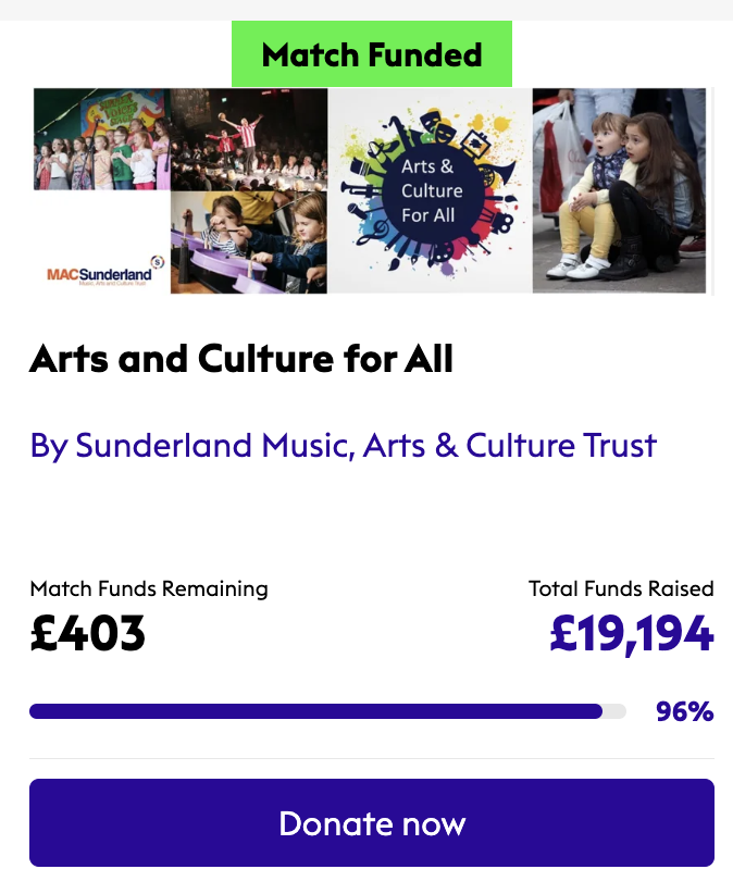 Thank you for donating to The Music, Arts & Culture Trust (mactrust.org.uk) Arts & Culture for All campaign We've raised £19k Only £403 of matched funding from the Big Give left to hit our £20k target by midday Tues 26th Mar Please donate here rb.gy/6dqm24
