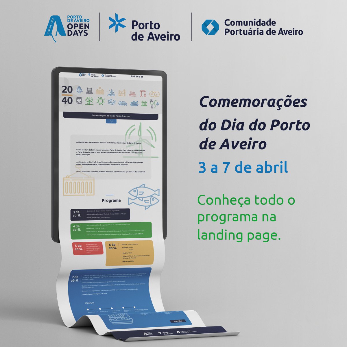 📢 Já conhece programa para as comemorações do Dia do Porto de Aveiro?
⠀⠀⠀⠀⠀⠀⠀⠀⠀⠀
📅 De 3 a 7 de abril irão decorrer um conjunto de iniciativas.⠀
⠀⠀⠀⠀⠀
Consulte o programa aqui: 👇
portodeaveiro.pt/opendays2024/