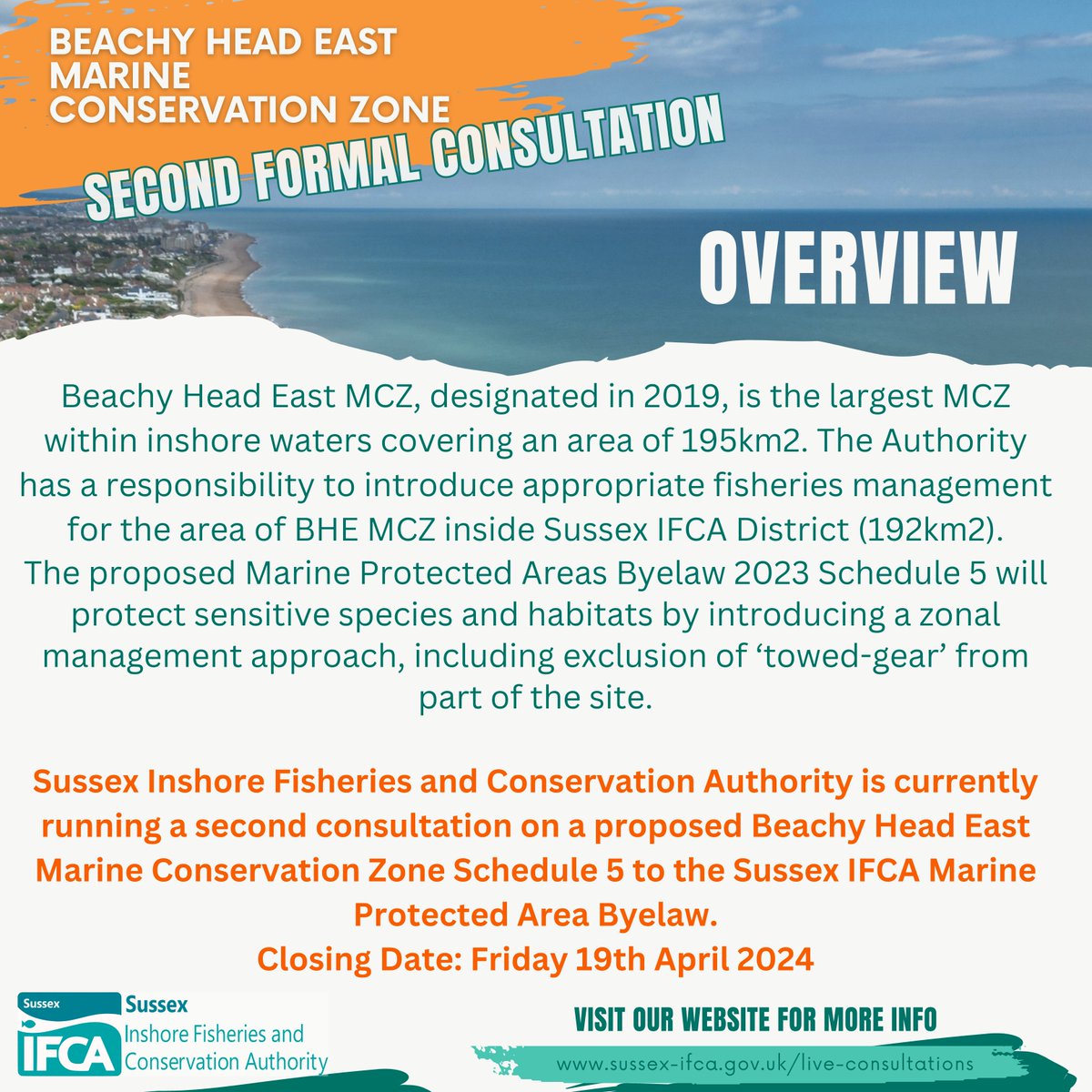 @sussex_ifca Second formal, public consultation process, on fishery management measures for Beachy Head East Marine Conservation Zone is currently underway. To read more and details on how to write a response to the second formal consultation ⤵️ sussex-ifca.gov.uk/live-consultat…