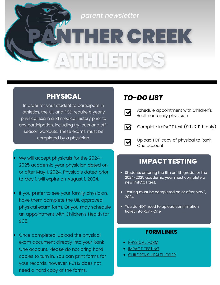 'Are you or your child a PCHS athlete? Do you plan on trying out for a sport next year? Click the link for information about 2024-2025 sports physicals! buff.ly/3IS8wx2 '