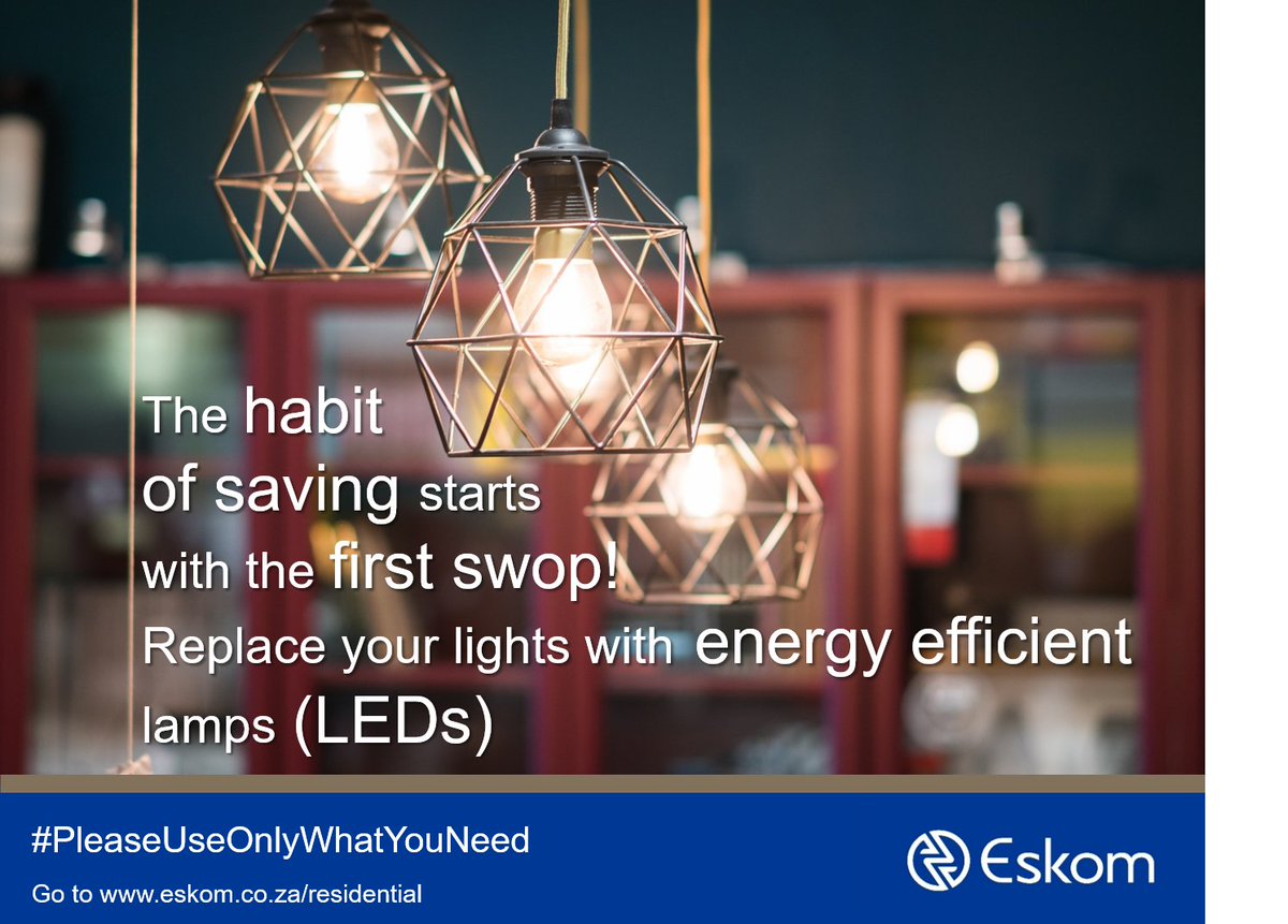 Replacing all your incandescent bulbs with LEDs (Light Emitting Diodes) and CFLs (Compact Fluorescent Lamps) will contribute greatly towards reducing your electricity consumption and in the long term your bill. Additionally, switch off the lights if you’re not occupying a room.