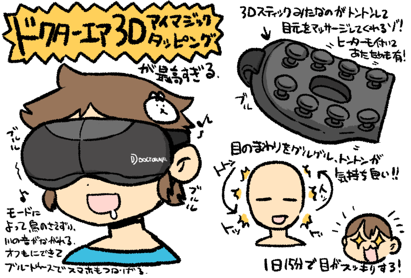 最近買って一番良かったアイテム…ドクターエアの3Dアイマジックタッピング。目が疲れてショボショボしていたのがスッキリ回復するすごいマシン。ちょっとお高いけどコレは良いものだぜ…エステモードもあるので続けてたら目がパッチリかもしれない
https://t.co/hX8CGssILK 