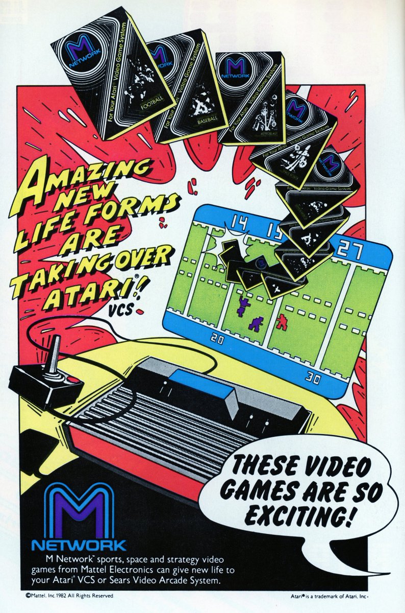 Early ad from 1982 for Mattel Electronics' M Network line of video games for the Atari 2600/VCS. #retrogames #retrogaming #videogames #atari