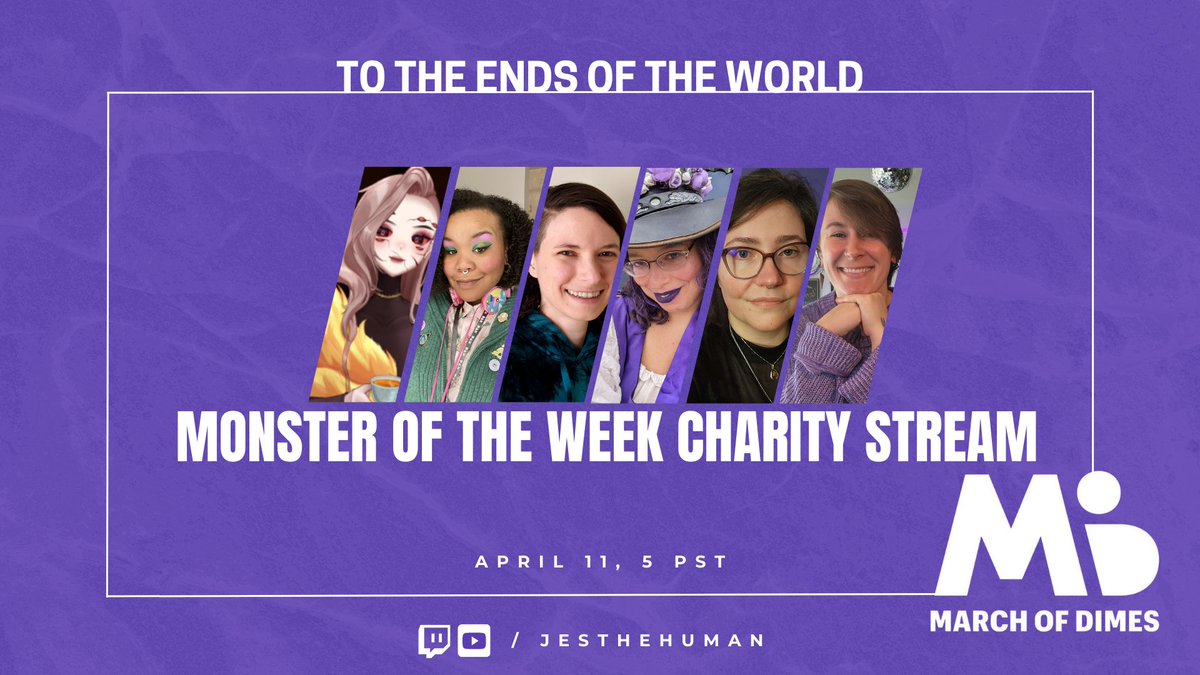 The games will conclude with @mirroredankh taking @thecandacemarie @insightchecked @shadowravyn @Mana_lorian + me on a world saving Monster of the Week adventure to fundraise for March of Dimes! 😱 5 PST 🔴 April 11 on twitch and YouTube