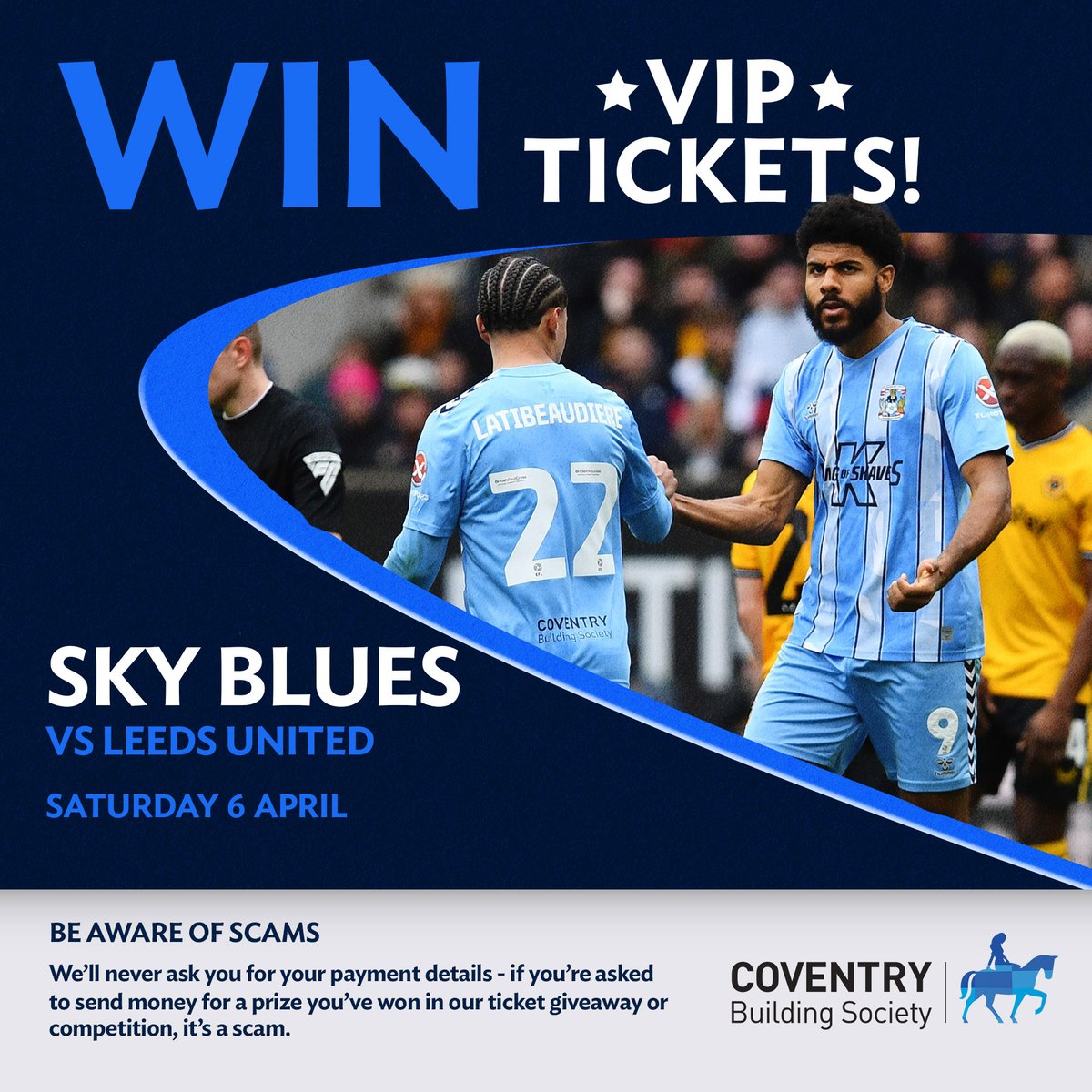 Football fans! 📣 Win a pair of VIP tickets to see @Coventry_City vs Leeds United on Sat 6 April! ⚽ Enter for your chance to dine in style at @CBSArena: ow.ly/OeJ050R1bJl 🏟️ Ts&Cs apply (ow.ly/lz1l50R1bJk). 18+ UK residents only. 1 entry PP. Ends 27 March 4pm. #PUSB