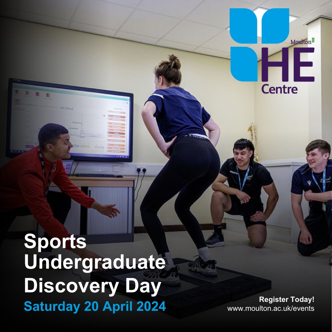 Discover your future in sports education at our Sports Undergraduate Discovery Day! Explore courses, meet tutors, and experience sample classes. Whether you've applied or still exploring options, this event is for you. moulton.ac.uk/events/sport_u…