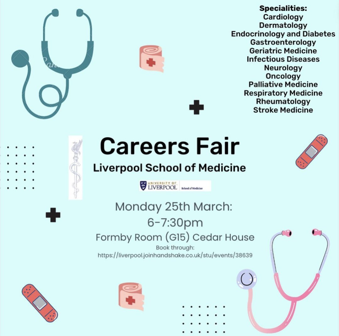 😎 Our Careers Fair begins tonight in Cedar House, starting an overview of Medical Specialties. 🕑 The event begins at 18:00 & you can sign up to attend via Handshake 🤝 🍕 We're also told there will be pizza on a first come, first served basis. Look forward to seeing you!