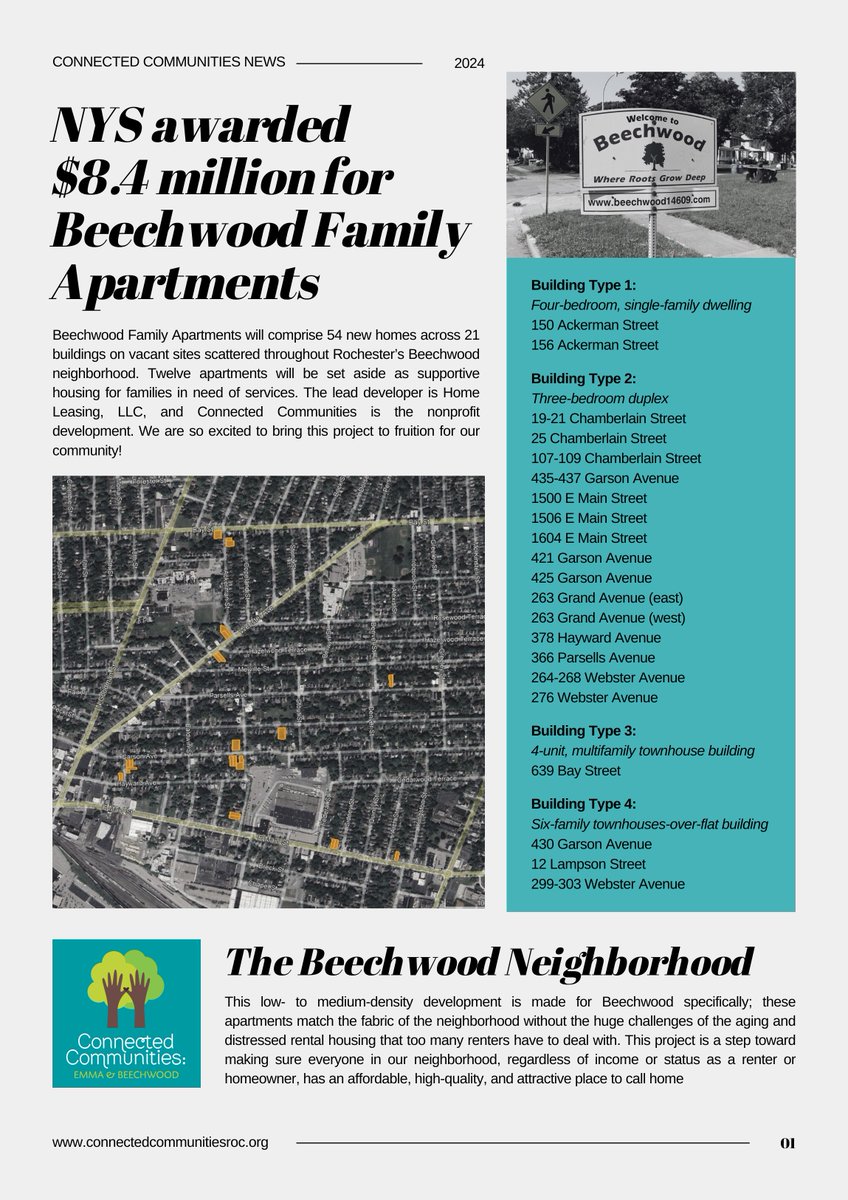 We are so excited to share more amazing news with you all! The BFA Project is fully funded and is moving forward! The Beechwood Family Apartments will provide quality, affordable housing to 54 families. What better way to utilize various scattered vacant lots than with families?