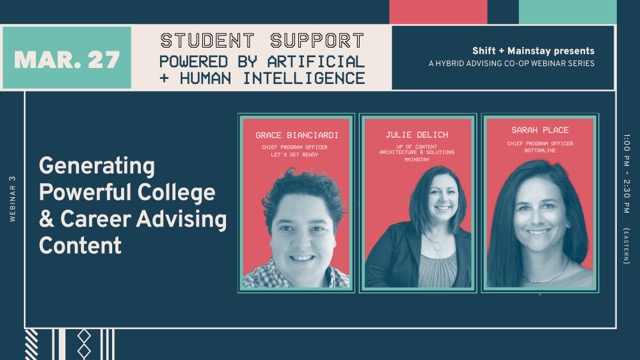 Join us at 1:00 P.M. on March 27th for the webinar Generating Powerful College & Career Advising Content, featuring leadership from @BottomLineOrg @LGRforCollege @hey_mainstay @ShiftResults. Register here: hubs.ly/Q02hr38t0.