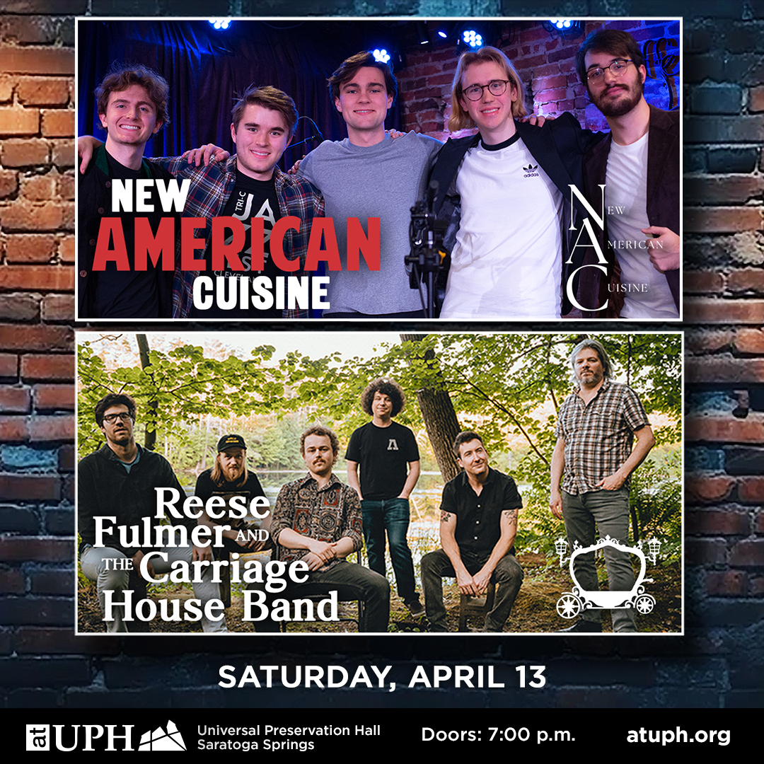 SARATOGA - don't miss New American Cuisine and Reese Fulmer & The Carriage House Band playing for the first time at UPH on April 13! 🤩 🎟️ bit.ly/3TvPiC8 ⭐️ VIP Presale: Monday, March 25 @ 10AM 🎉 General On Sale: Wednesday, March 27 @ 10AM