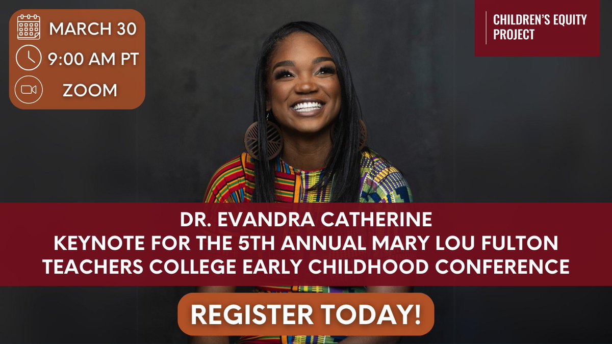 Dr. Evandra Catherine will be keynoting the 5th Annual Mary Lou Fulton Early Childhood Conference! Catch her on March 30, from 9AM - 12PM PST. Register HERE: bit.ly/2024EarlyChild… #EarlyChildhood #ECE