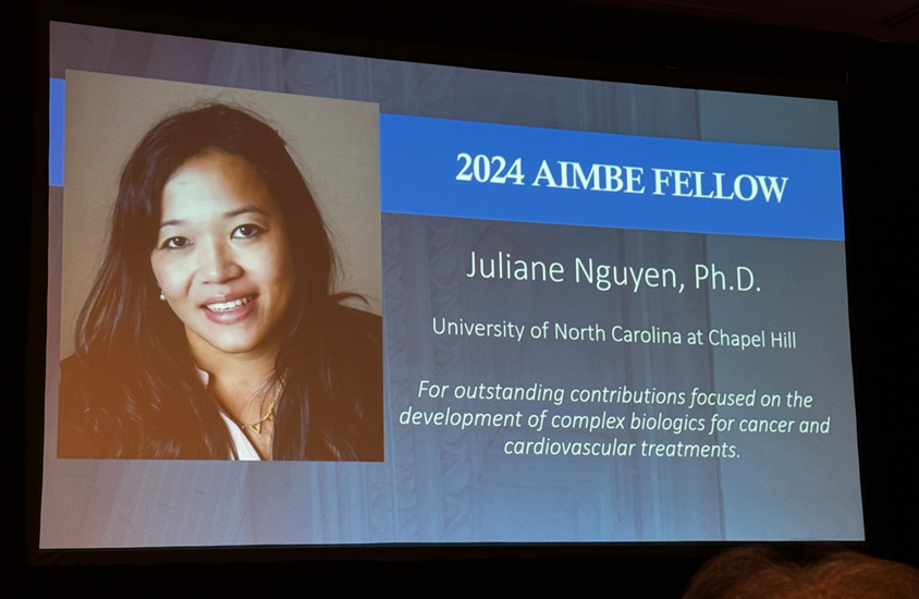 DPMP_UNC's tweet photo. Congrats @JulieNguyenLab on your induction as a @aimbe fellow! So well deserved! 👏👏👏 (thanks @dgpnanomedlab for the photos!) https://t.co/Pr94EECWw0