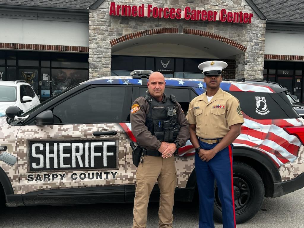 Some of the SCSO finest employees are men & women who served in our armed forces. Retired US Marine Corps First Sgt. and current Dep. Dale LaSonde had an opportunity to meet & discussed recruiting strategies with USMC Staff Sgt. Carl Anderson at his Bellevue recruiting office.