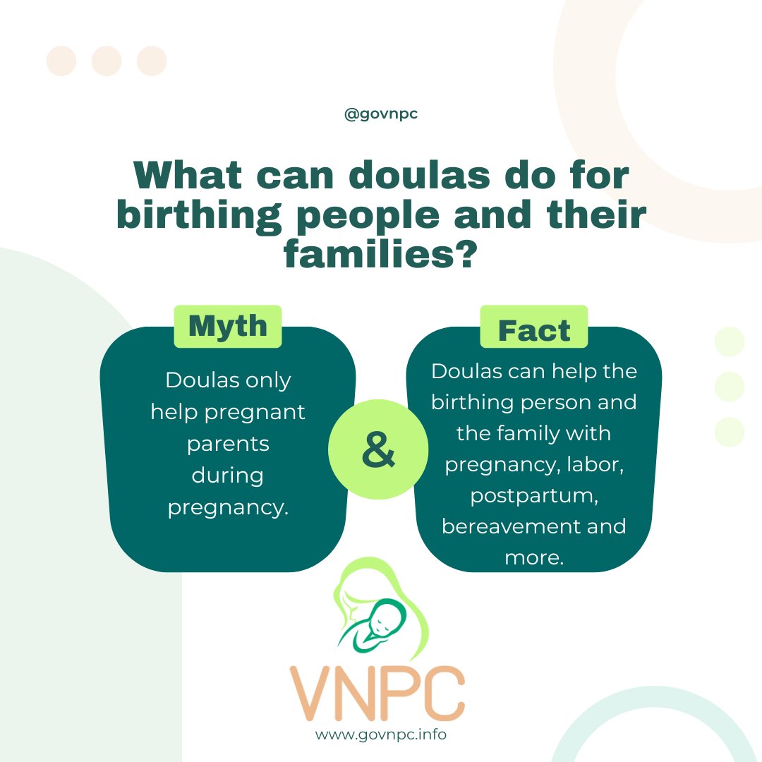 It's Monday again, which means we're busting another maternal health myth 🧐 In honor of #WorldDoulaWeek this #VNPCMythOrFact Monday pertains to  doulas' roles in helping birthing people and families .
#govnpc #vnpc #virginianpc
