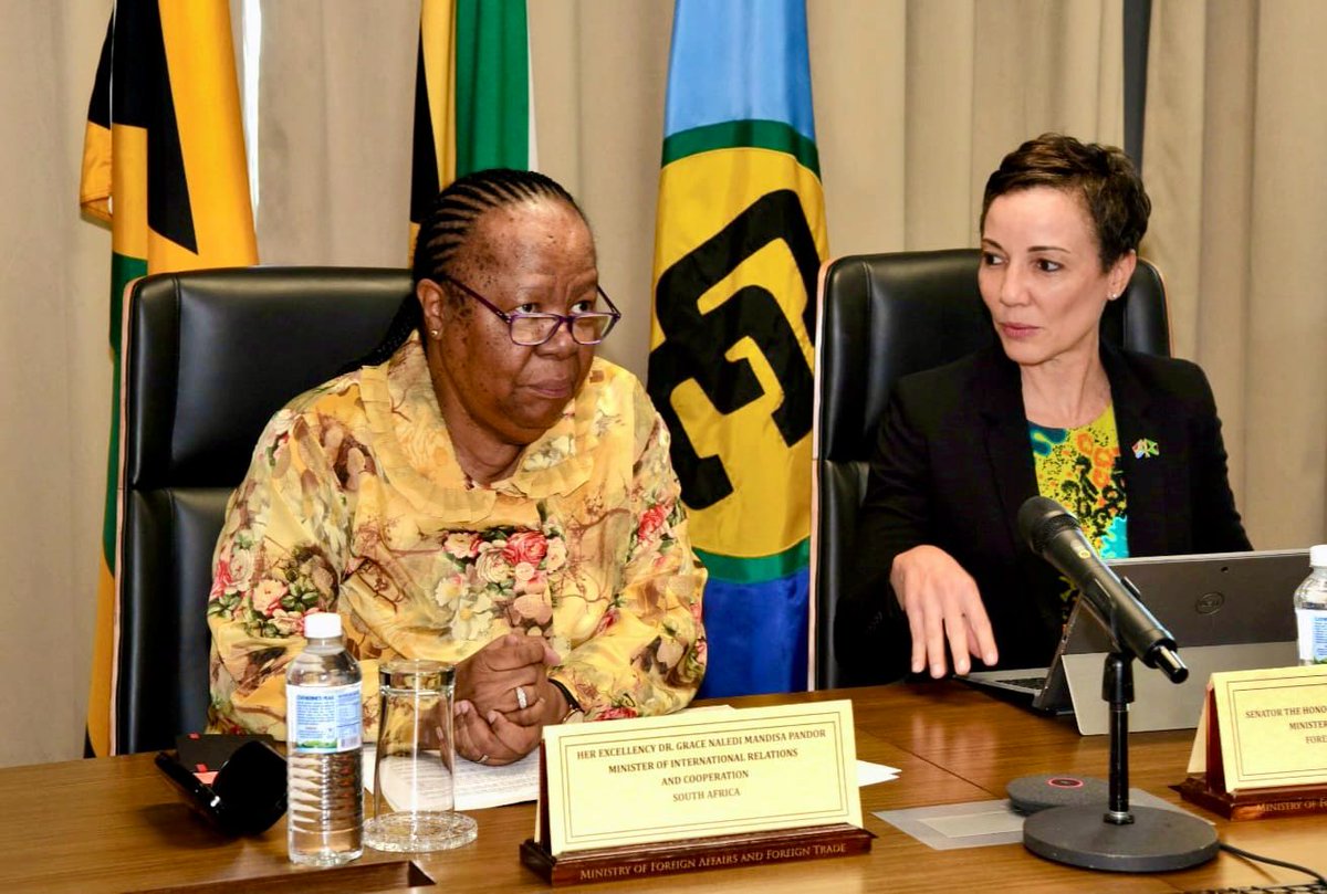 kaminajsmith's tweet photo. As Jamaica welcome the #UNSCR passed this morning and supports the Secretary General's call for implementation, I reflect on our excellent bilateral and 🇿🇦South Africa / #COFCOR discussions last week where among several other issues, we agreed on the need for the #UNSecurityCouncil to be able to decide on these important matters - immediate ceasefire, release of hostages and delivery and access to humanitarian aid. Thanks again to Min. Pandor, SG Carla Barnett and colleagues, esp Ministers Peters (SVG), Ramdin (Suriname) and Simmonds (Barbados) as well as Ambs Mai (Belize) and Talbot (Guyana) for the rich discussions. @DIRCO_ZA @mfaftja @CARICOMorg