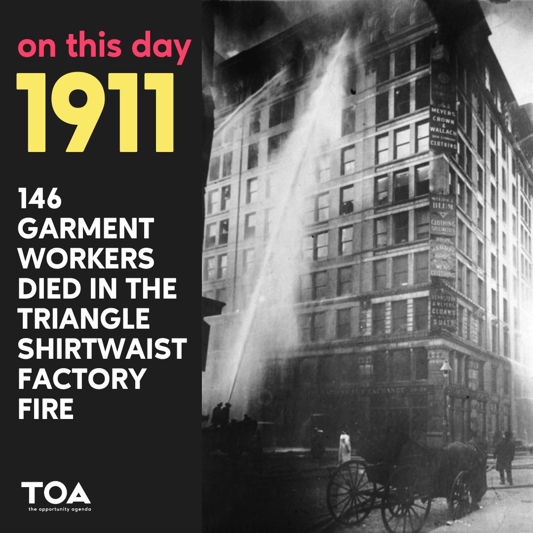 People Over Profit! On this day in 1911, 146 garment workers died in a factory fire in New York City. Most of the victims were Italian or Jewish immigrant women & girls as young as 14 y/o. Use this anniversary to talk about unions & workplace safety: opportunityagenda.org/messaging_repo…