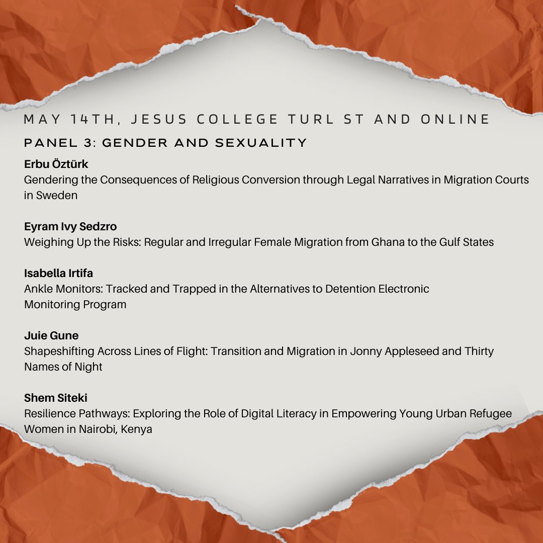 OMSS 2024 Conference on 'Transformation and Resilience', we have a total of 8 exciting panels over two days:

Day 1
1)Colonialism and Decolonisation
2)Culture, Identity &amp; Integration (I)
3)Gender &amp; Sexuality

Get your tickets NOW: eventbrite.com/e/oxford-migra…