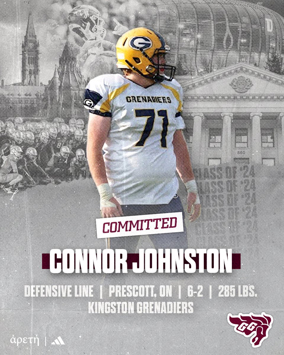 We are proud to welcome defensive lineman Connor Johnston to the Gee-Gees family! 🐎 The 6-2, 285 lb. defensive tackle is joining us from Prescott, ON and the Kingston Grenadiers program!   Looking forward to seeing what he will do in Garnet and Grey! 🔥