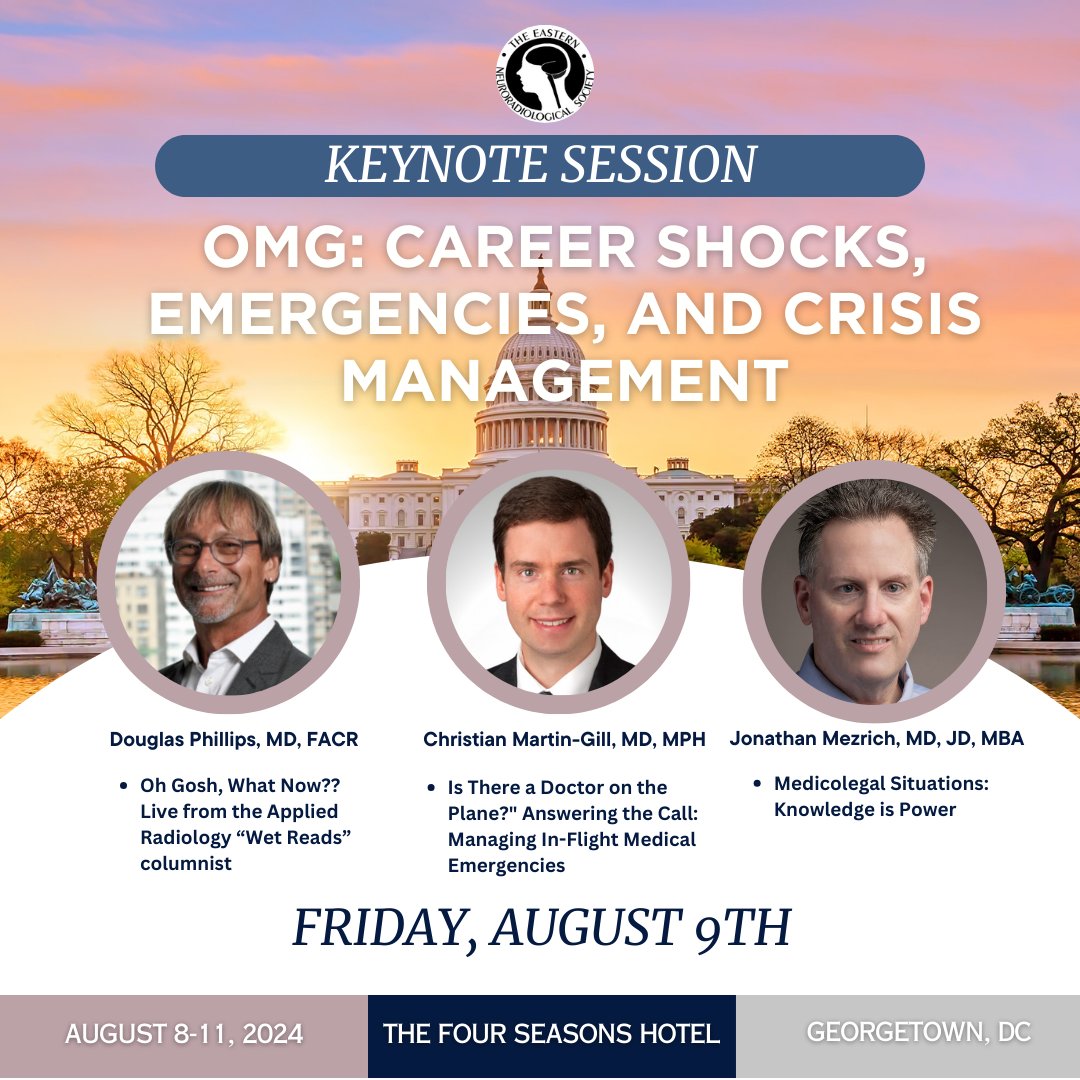 Get excited for #ENRS2024!! Here's our first sneak peek of a great keynote session on managing career shocks, emergencies, and crises! Thank you in advance to our wonderful speakers! @JonathanMezrich @YaleRadiology @CDP_Rad @WCMRadiology @UPMC