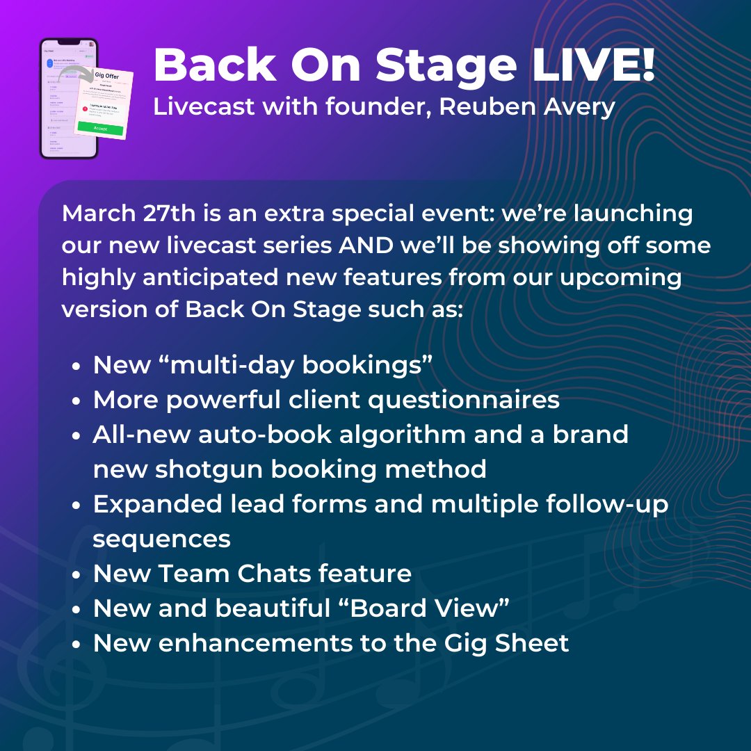 Don't miss the first event in our new 'Back On Stage LIVE' livecast series, starting March 27 at 10:00AM PST. For our first event, you'll get to preview our latest features and enhancements for the highly-anticipated upcoming Back On Stage update. > Link In Bio <