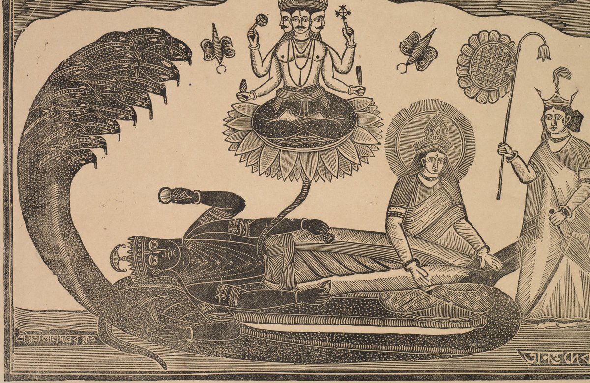 অনন্ত দেব | Ananta Deb Vishnu Reclining on the serpent Ananta Woodcut, c. 1890 শ্রী নৃত্য লাল দত্ত কৃত | Made by Sri Nritya Lal Dutta #Bengal, #Kolkata Currently at @ClevelandArt (Gift of William E Ward)