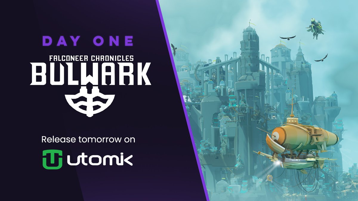 Tomorrow marks the BIG DAY! Get ready for Bulwark: Falconeer Chronicles, our Day 1 release on @Utomik! ✨Set your alarms for 12 PM CST and sign up here to experience this masterpiece by @FalconeerDev the moment it drops: hubs.la/Q02p3kr90 #Utomik #Bulwark #Falconeer