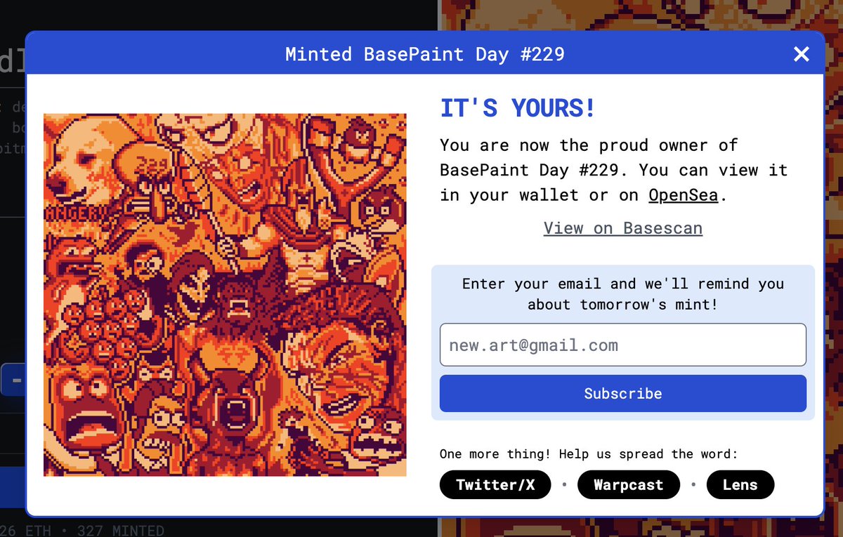 This slick UX from @basepaint_xyz is exactly why we built Relay. Just minted Day #299 (token on @base) with ETH on @arbitrum and its took 4 seconds. We're here to make your money spendable so you can support great projects across chains
