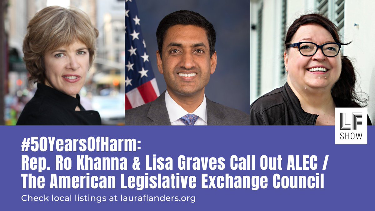 LFAndFriends's tweet photo. The American Legislative Exchange Council, or ALEC, is responsible for #50YearsOfHarm to American politics. @RepRoKhanna & @theLisaGraves joined the LF Show recently to unpack the truth about #ALEC. Catch the conversation on public television and radio this week. https://t.co/W6UvhED2df