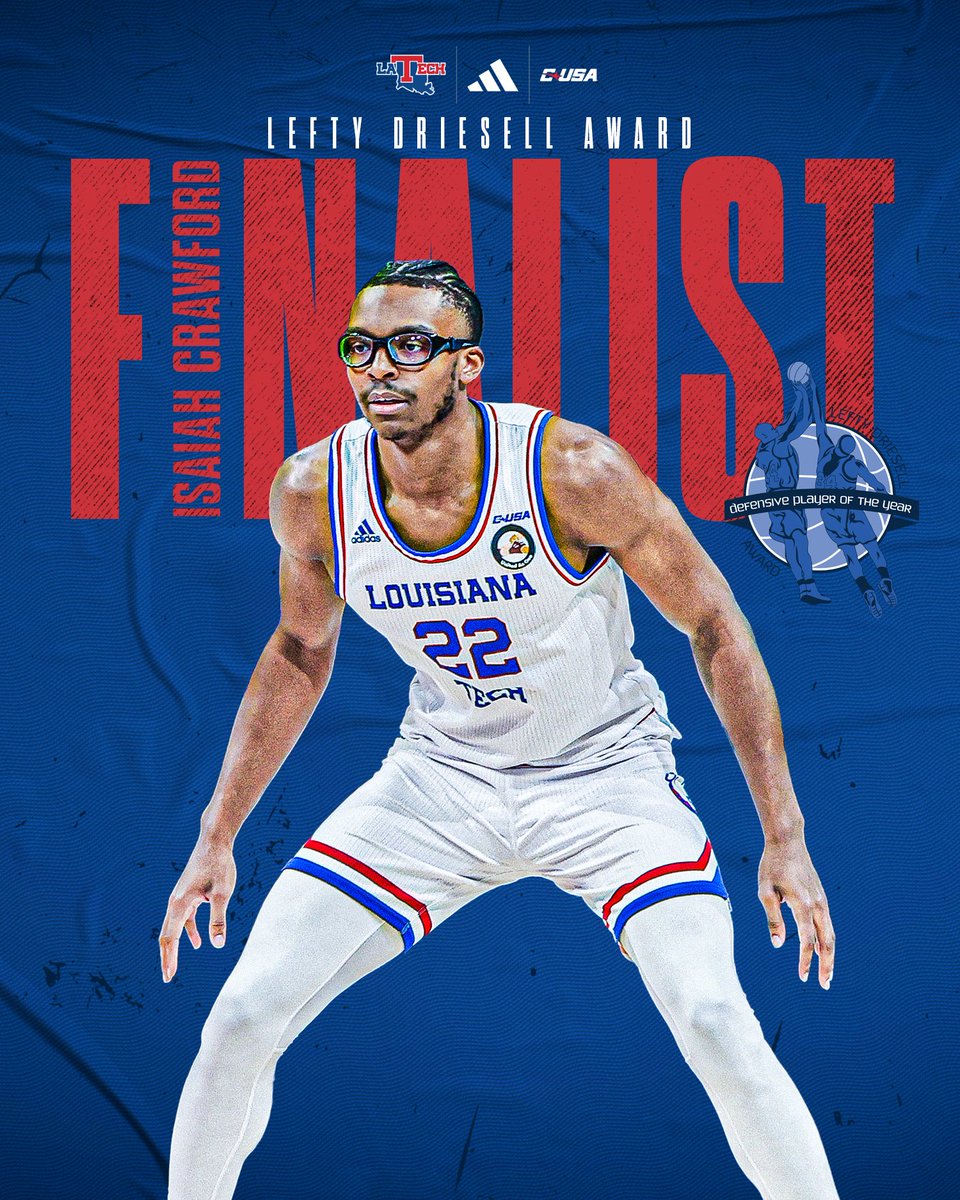 Isaiah is named as another Finalist, this one for the Lefty Driesell Defensive Player of the Year Award 📰 LATechSports.com/IsaiahFinalist2