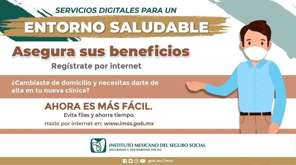 Servicios digitales para un #EntornoSaludable 📱✔ | ¿Cambiaste de domicilio y necesitas darte de alta en tu nueva clínica? 🔗 Ingresa a: imss.gob.mx/imssdigital