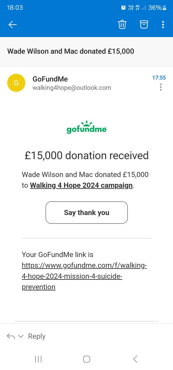 The most amazing thing happened this weekend.  Ryan Reynolds @VancityReynolds messaged John, and then proceeded to donate, along with @RobMcElhenney £15,000 to our charity, and offers of support.  We are overwhelmed with emotion. We will be forever grateful 💚💛♥️🖤