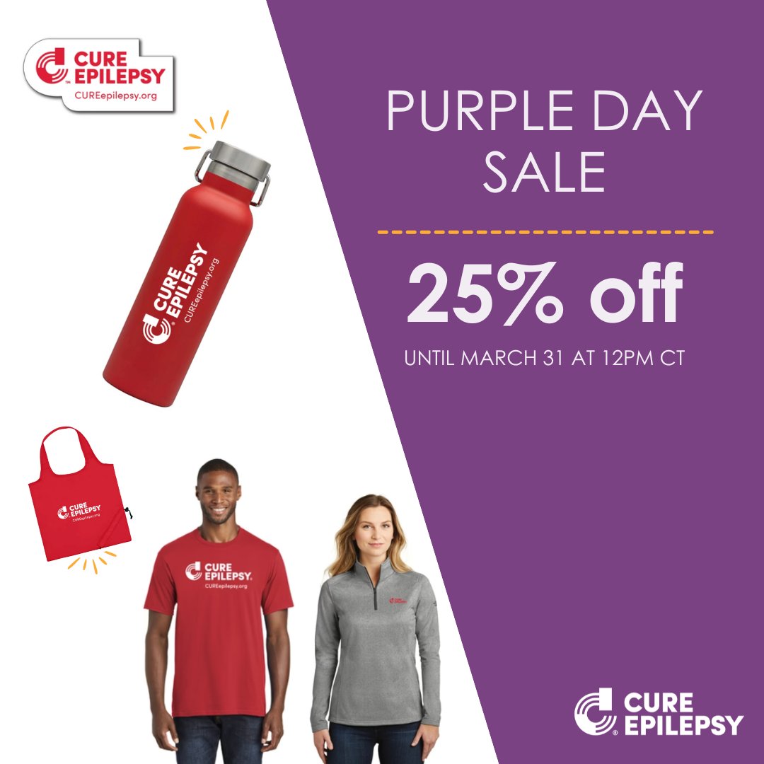 Shop the CURE Epilepsy Store now through March 31 until 12 pm CT, and enjoy 25% off your purchase! Shop for CURE Epilepsy apparel and accessories to help raise epilepsy awareness all year long. cure-epilepsy-swag-store.myshopify.com/collections #epilepsyawareness #CUREepilepsy