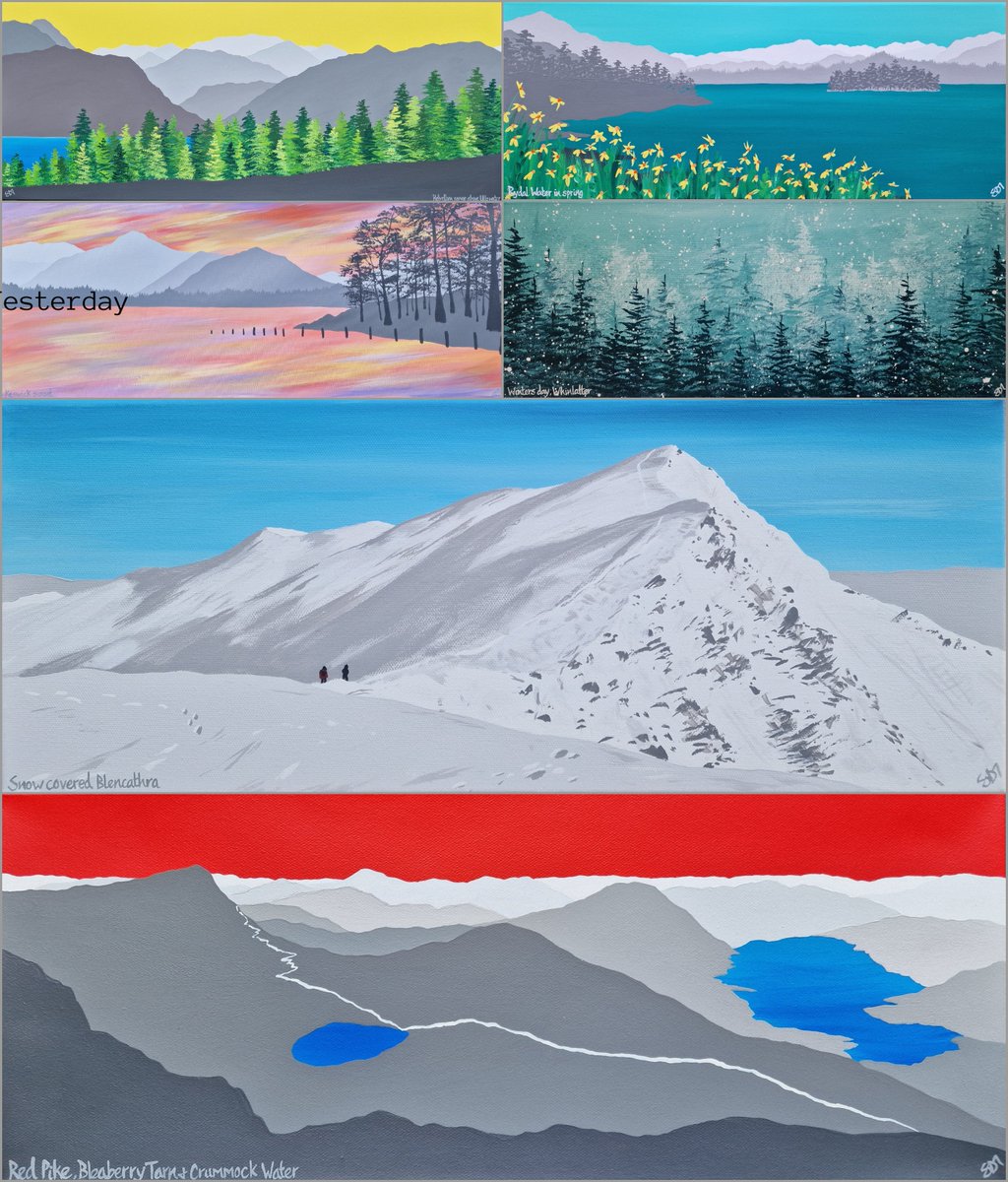 A selection of panoramic paintings that are currently available from my studio. sammartinart.com/original-paint… #helvellyn #rydal #keswick #whinlatter #blencathra #redpike #crummock #lakedistrict #originalart #paintings #cumbria #art