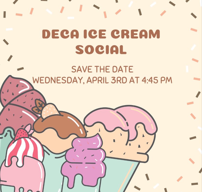 MHS DECA This year we are having an Ice Cream social as our year end celebration. Please save the date for this free event. There will be ice cream, music, a gallery walk, games, and more. Also, we are doing superlatives.   docs.google.com/forms/d/e/1FAI…  #experiencethedifference