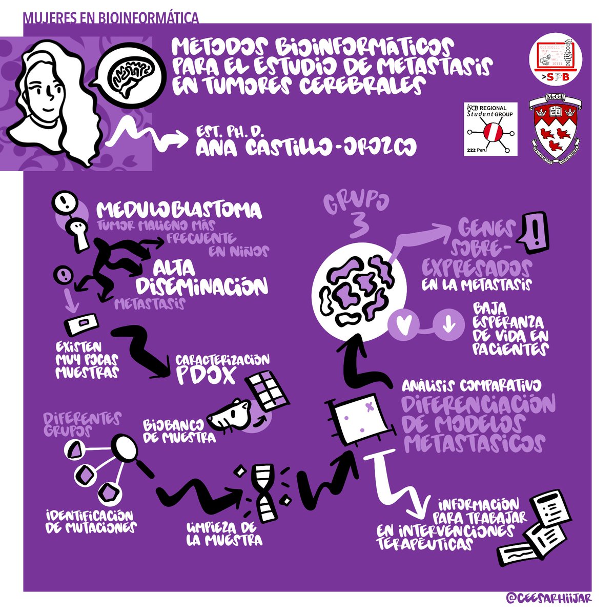 Amazed to receive this artwork as a gift after a talk I gave for @Bioinfo_Peru and @ISCB_RSGPeru during Women's Month.  The visual art was ready when I finished the talk! The artist @ceesarhiijar did a fantastic job summarizing and sketching my work in real time! #visualthinking