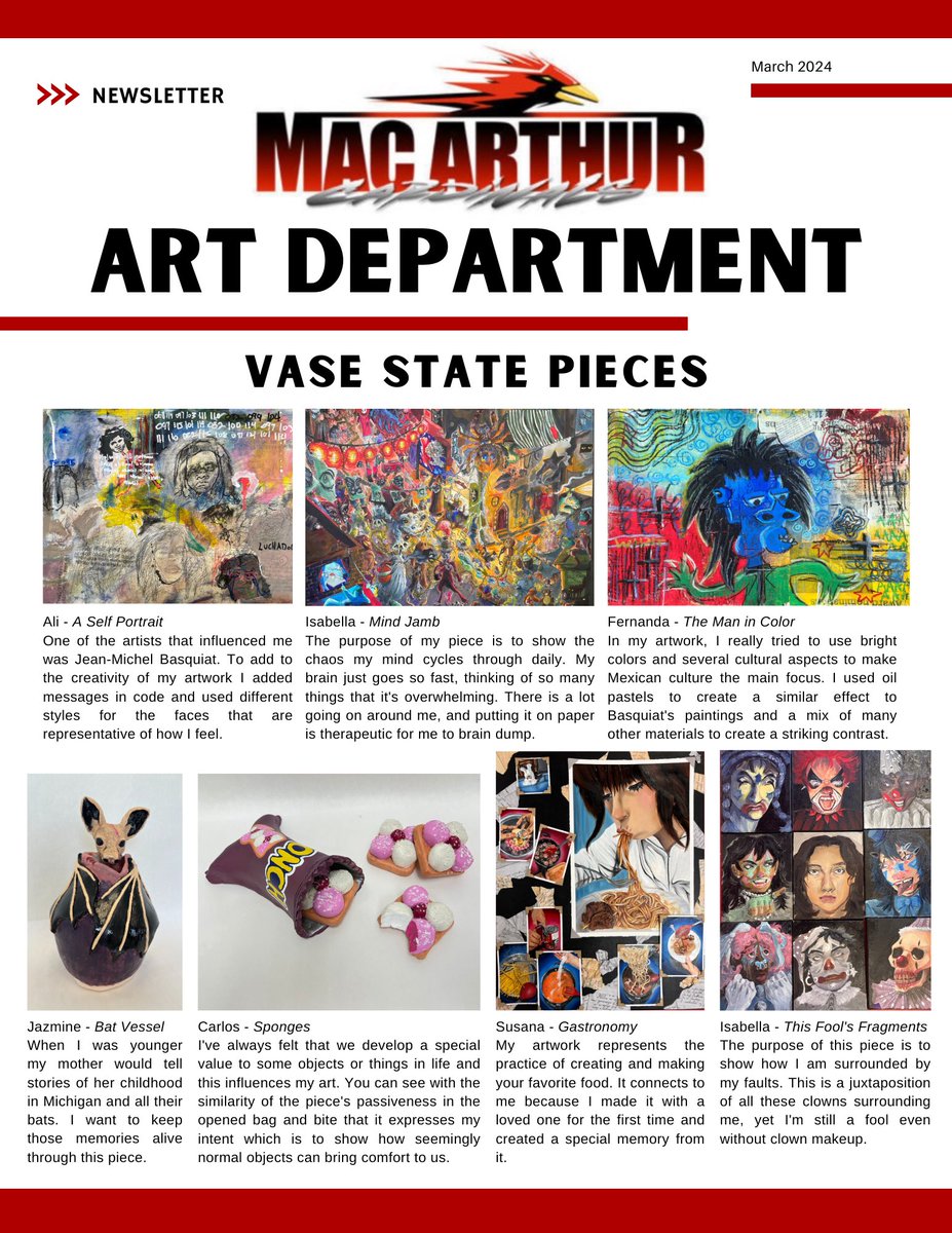 MacArthur art students are STATE BOUND <a href="/MacArthurCards/">MacArthur HS</a> <a href="/IrvingFineArts/">Irving ISD Fine Arts</a>