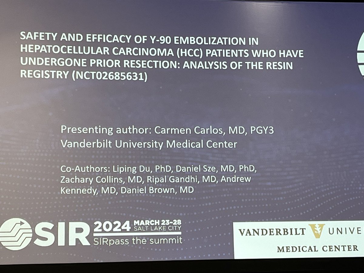 Great job by @carmen_carlos presenting RESiN data on safety of Y90 after previous resection in #HCC patients #SIR24SLC