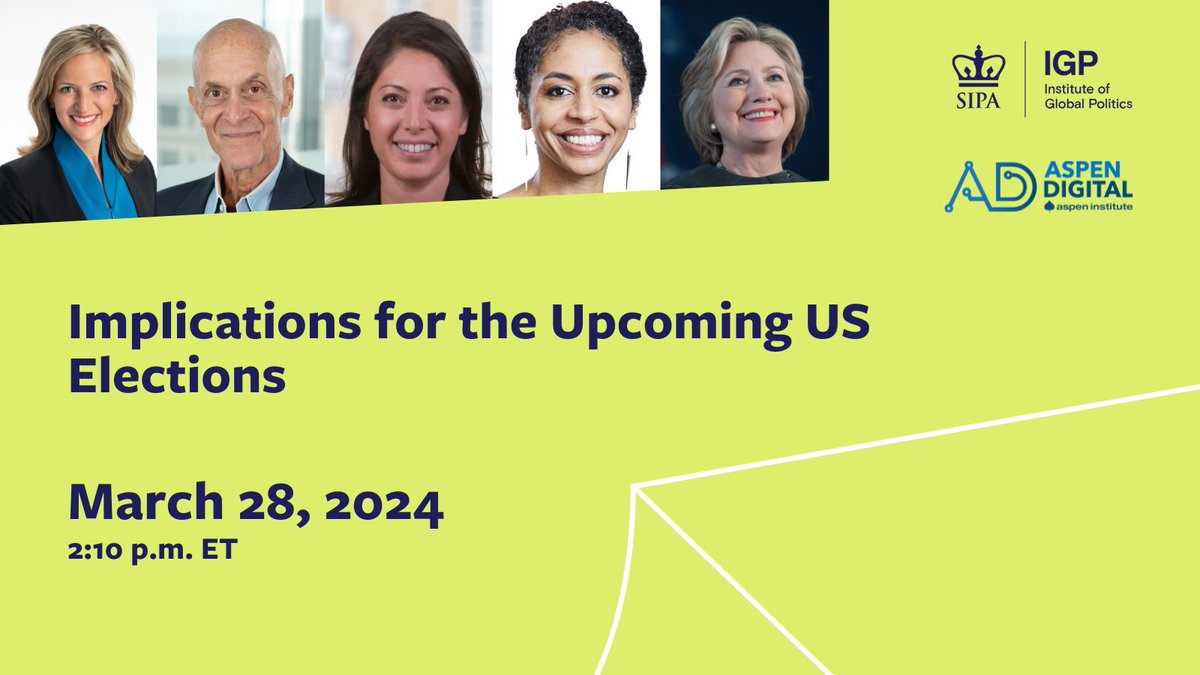 Billions of people are headed to the polls in 2024. What new challenges & opportunities will generative AI bring? @ColumbiaIGP & @AspenDigital are bringing together experts to examine how AI will impact these elections: x.com/i/broadcasts/1…