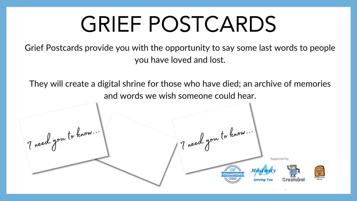 Launching our new project - Grief Postcards: Have you ever wished you could say something to a loved one who has passed? The Grief Postcards project is here for you to share feelings you haven’t had the opportunity to express.
griefpostcards.weebly.com