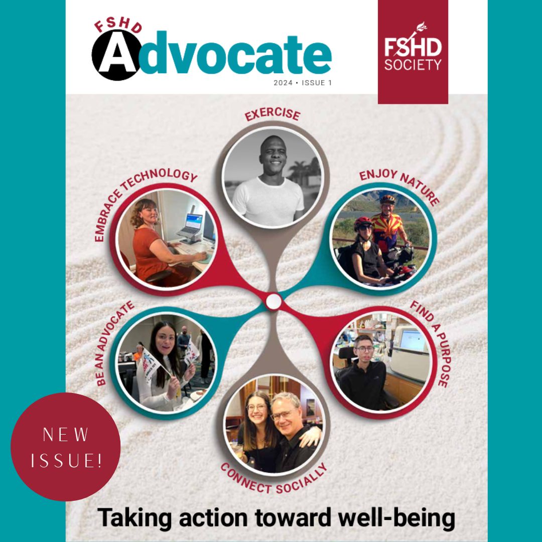 Check out the latest issue of the FSHD Advocate! Our spring issue is all about ways you can take action right now to improve your well-being. You can read it online here: bit.ly/3OrznDD