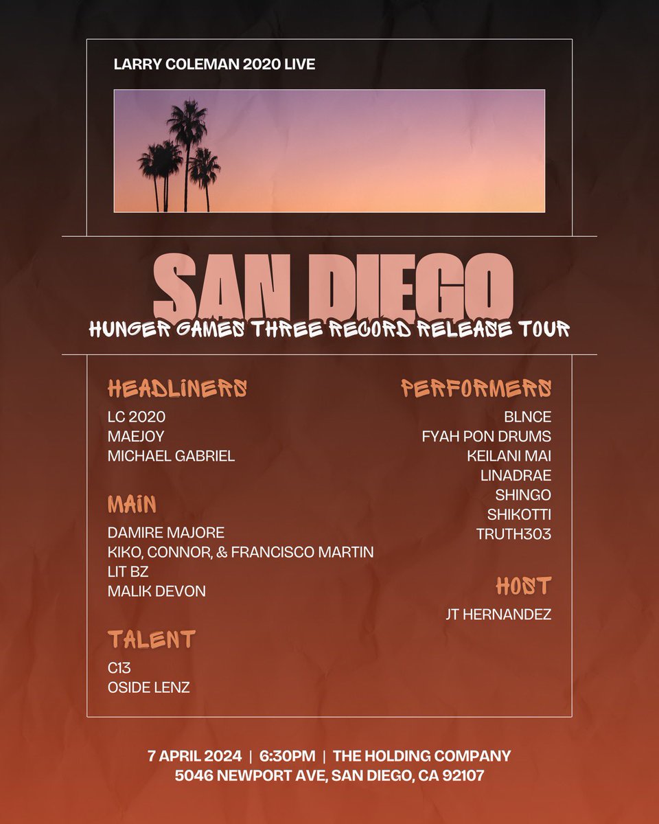 Upcoming show in San Diego on April 7th!