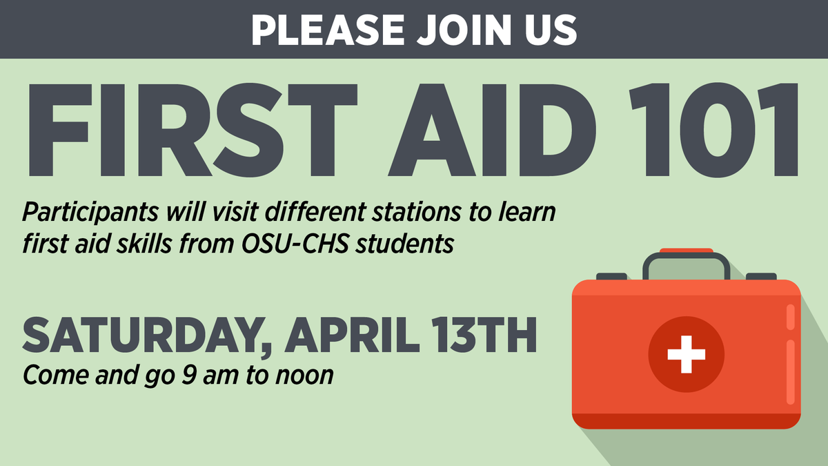 Join us on Saturday April 13th for First Aid 101! Students in grades k-8th are invited to learn first aid skills from our medical students at the Tulsa CHS campus. Participants will visit different stations to learn how to provide first aid. Register here: bit.ly/3Tvvxfe