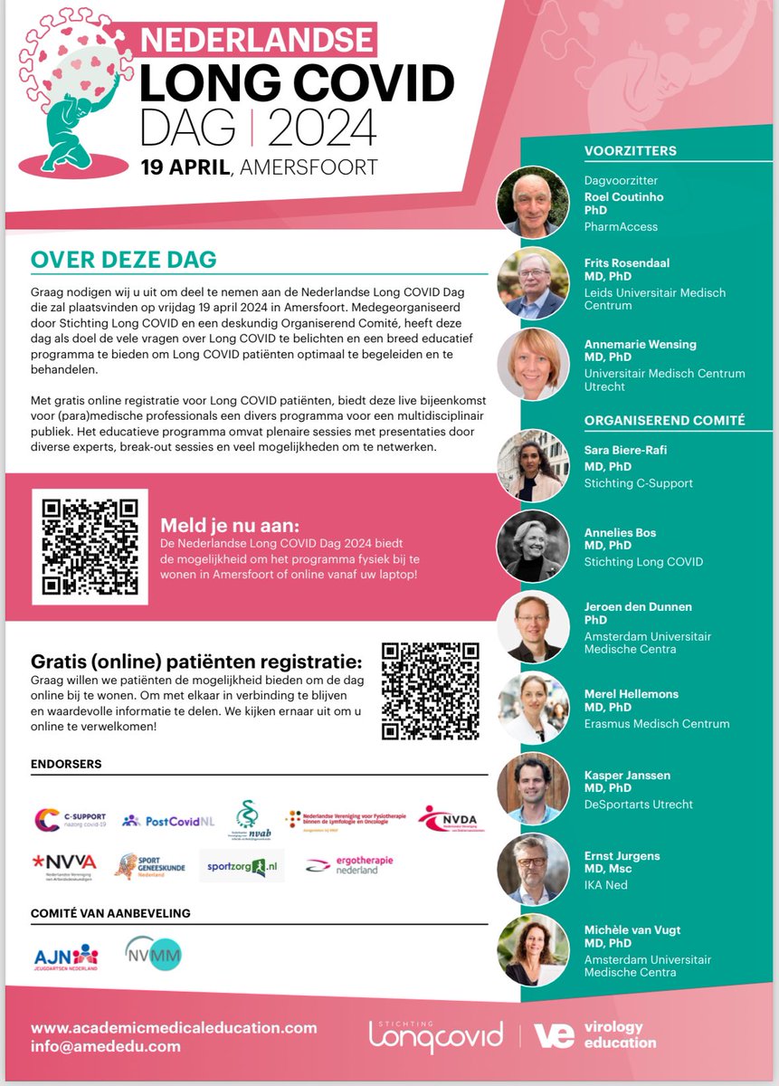Ik ben enthousiast om mee te delen dat ik zal spreken op de Nederlandse Long COVID Dag 2024 op 19 April in Amersfoort! #NLLongCOVIDDag

Schrijf je in en leer van toonaangevende experts op het gebied van Long COVID en gerelateerde
gezondheid, terwijl ze hun expertise delen 

1/3