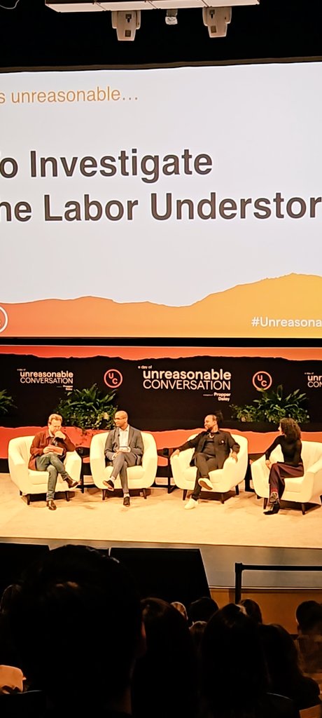 .@adamconover session on 'The Labor Understory' at #UnreasonableConversation takes on the history of union-busting by corporate titans, the value of people's labor, the strength of workers' power, the future of work. Panel with my friend @dorianwarren & other progressive greats.